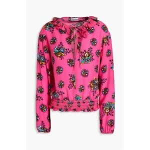 NEW RED VALENTINO women's ruffle-trimmed floral-print blouse in multi